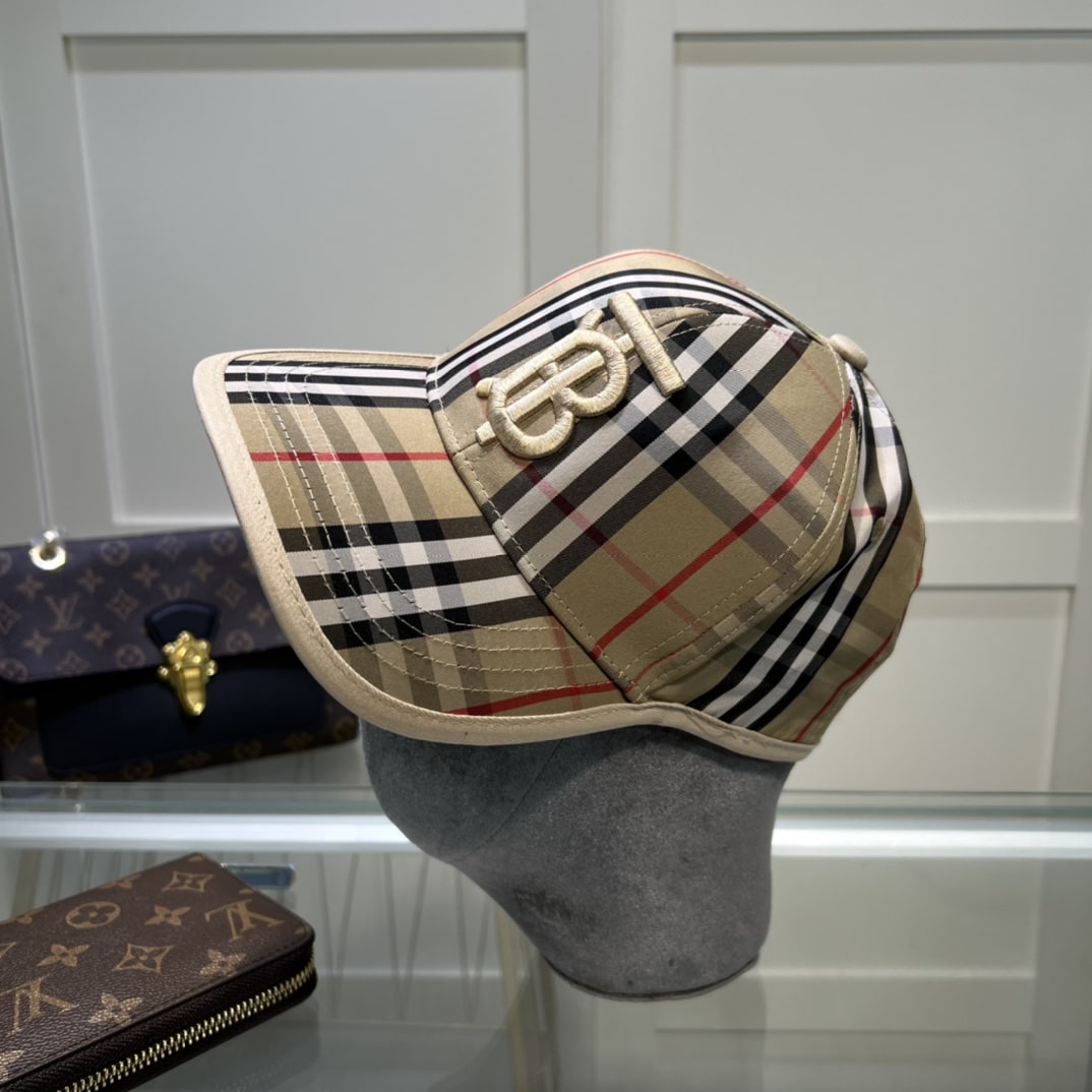 Burberry Monogram Motif Icon Stripe Cotton Baseball Cap Beige