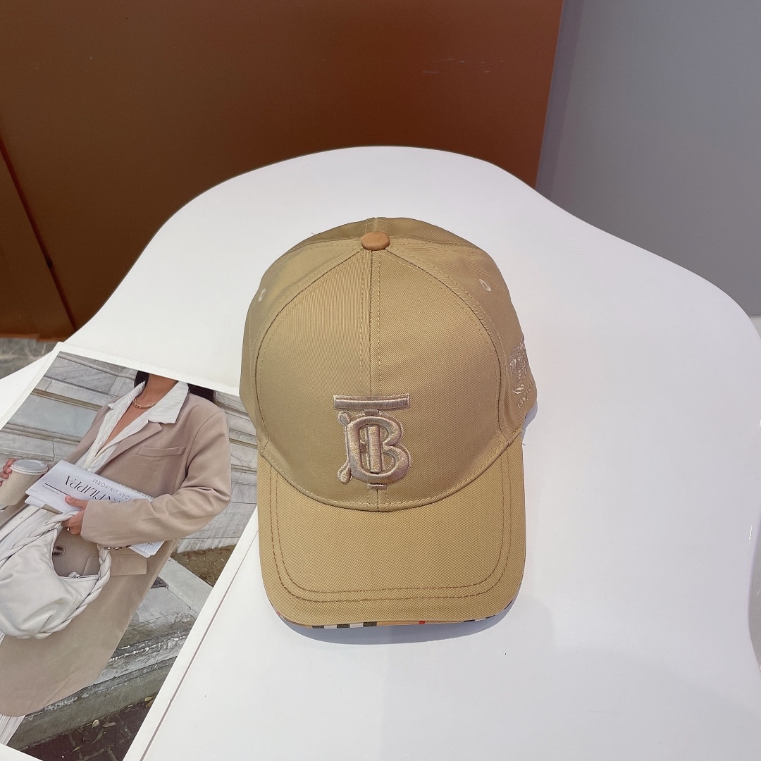 Burberry Monogram Motif Icon Stripe Cotton Baseball Cap Beige