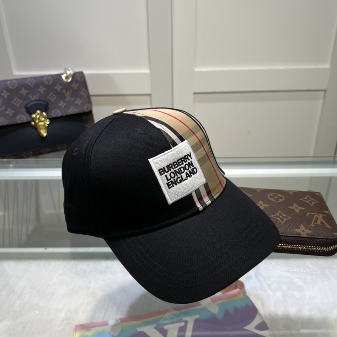 Burberry Monogram Motif Icon Stripe Cotton Baseball Cap Black