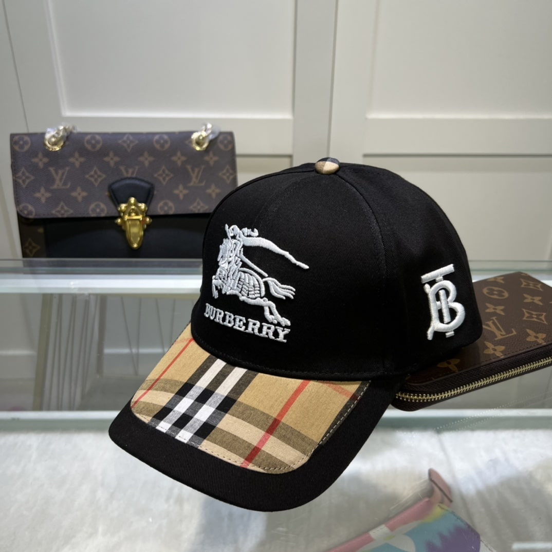 Burberry Monogram Motif Icon Stripe Cotton Baseball Cap Black