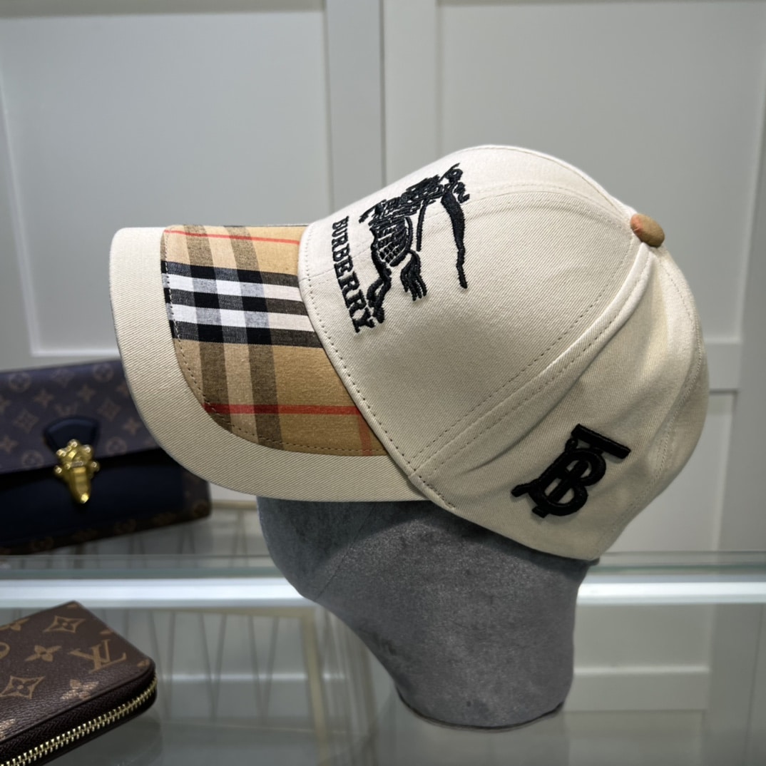 Burberry Monogram Motif Icon Stripe Cotton Baseball Cap Cream