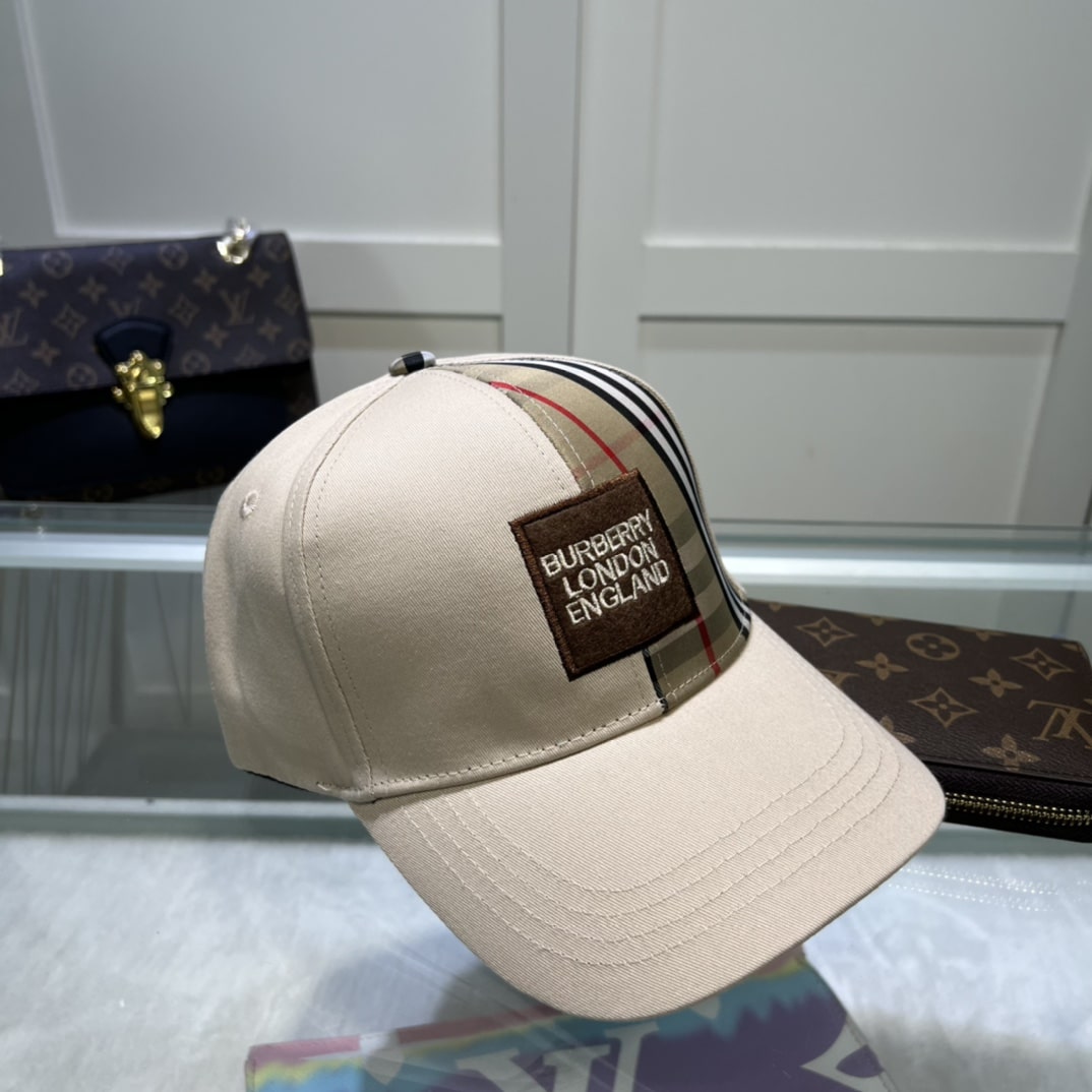 Burberry Monogram Motif Icon Stripe Cotton Baseball Cap Cream