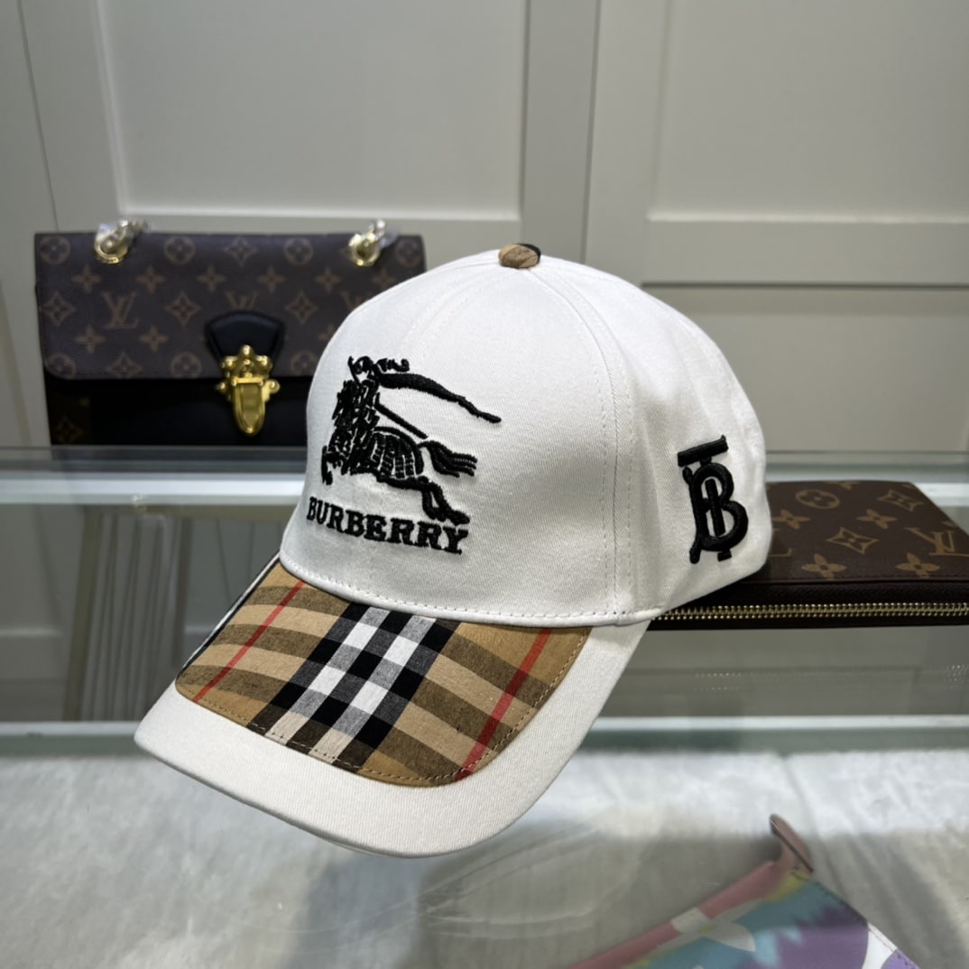 Burberry Monogram Motif Icon Stripe Cotton Baseball Cap White