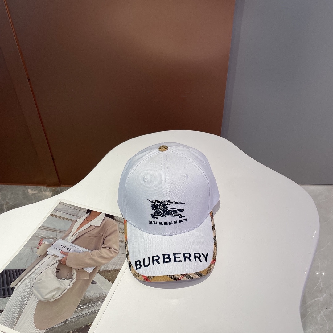 Burberry Monogram Motif Icon Stripe Cotton Baseball Cap White