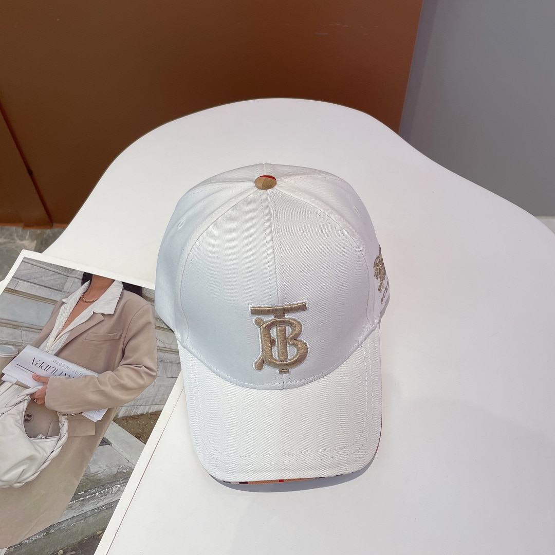 Burberry Monogram Motif Icon Stripe Cotton Baseball Cap White