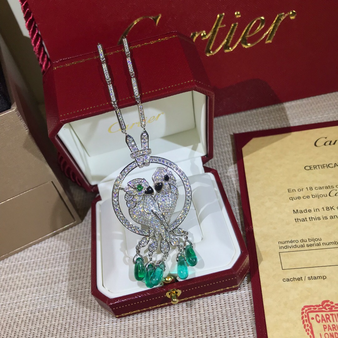 Cartier White Gold Diamond Paved Sapphire Les Oiseaux Librs Love Birds Parrot Necklace