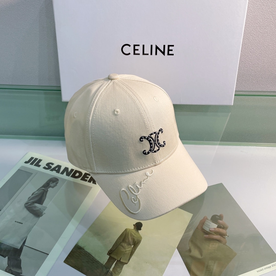 Celine Baseball Cap In Cotton Beige