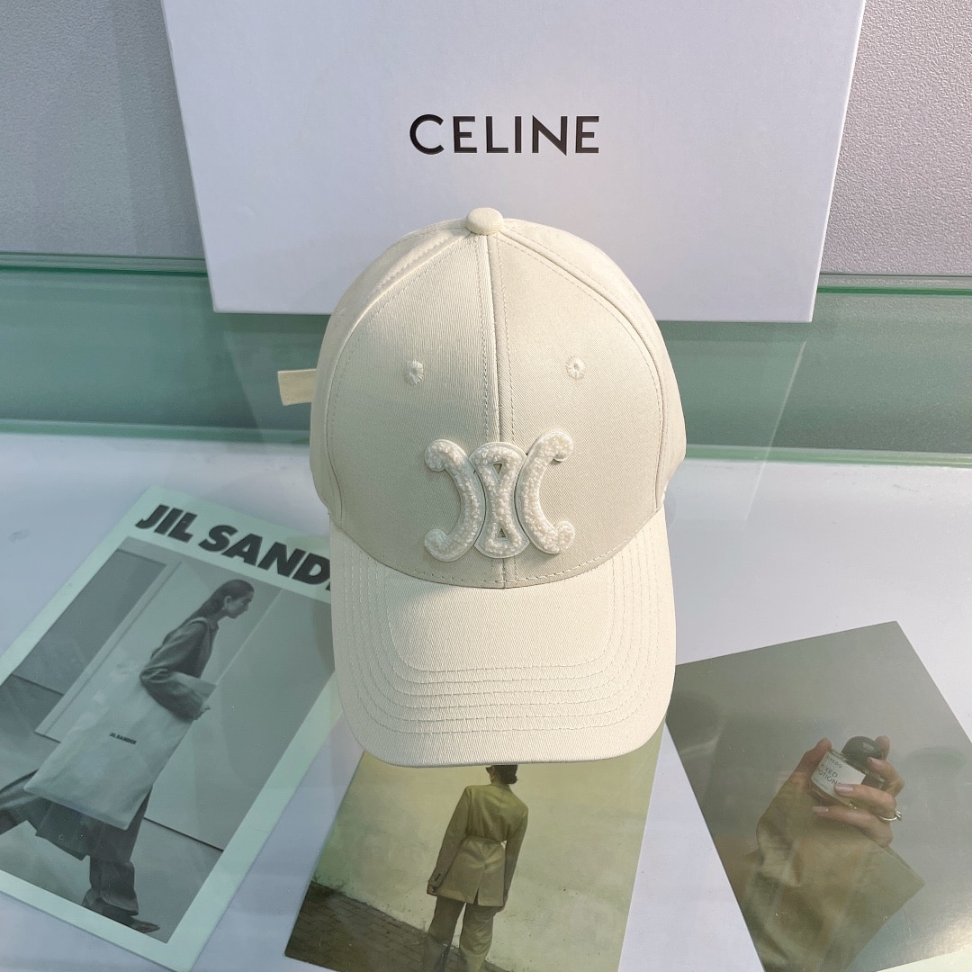 Celine Baseball Cap In Cotton Beige