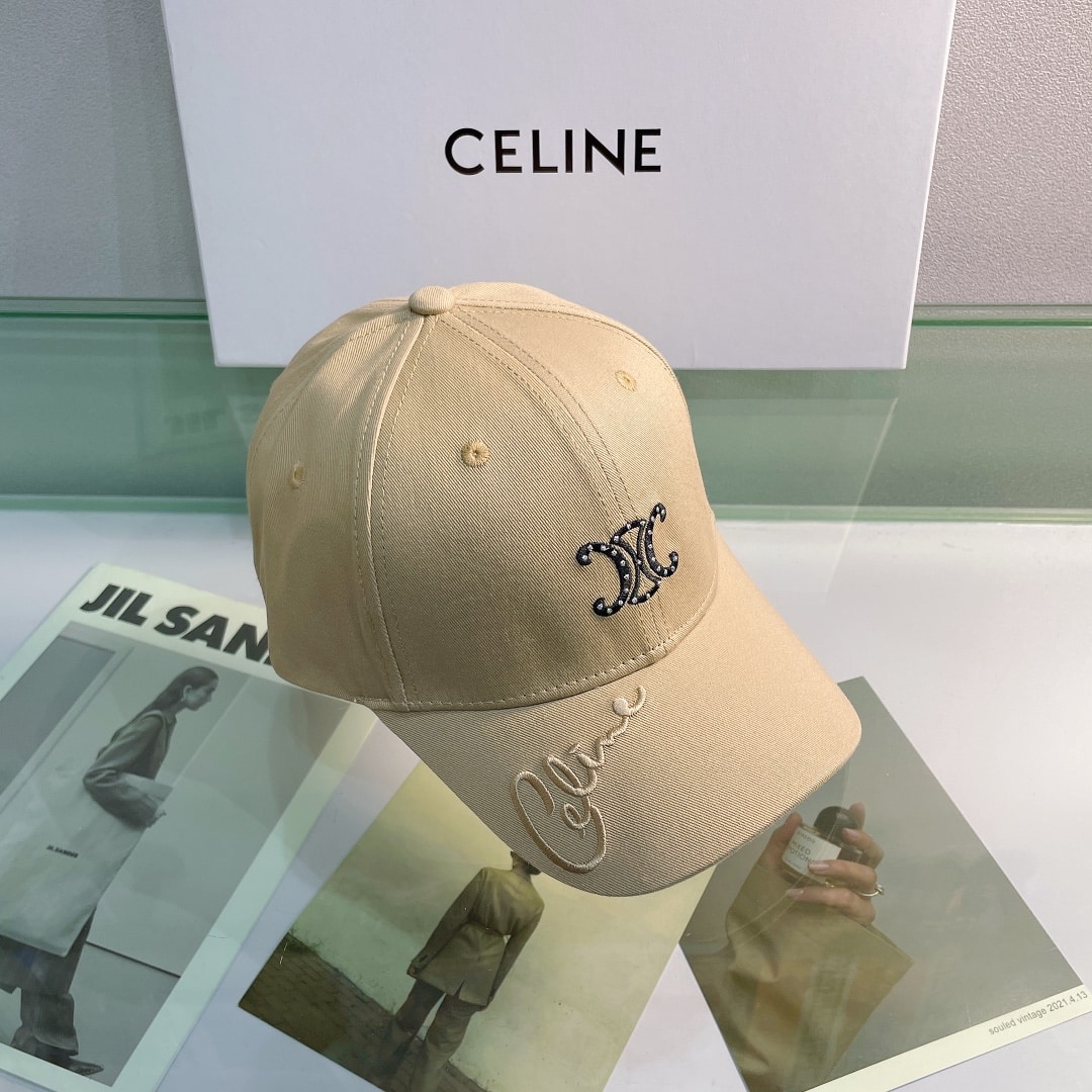 Celine Baseball Cap In Cotton Beige