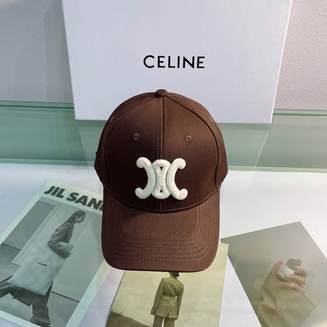 Celine Baseball Cap In Cotton Dark Brown