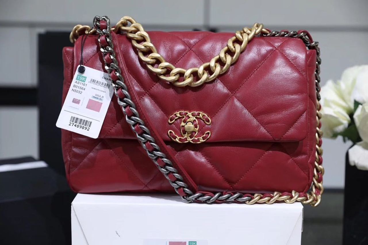 Chanel 19 Handbag 26cm Burgundy For Women AS1160 – Fapert