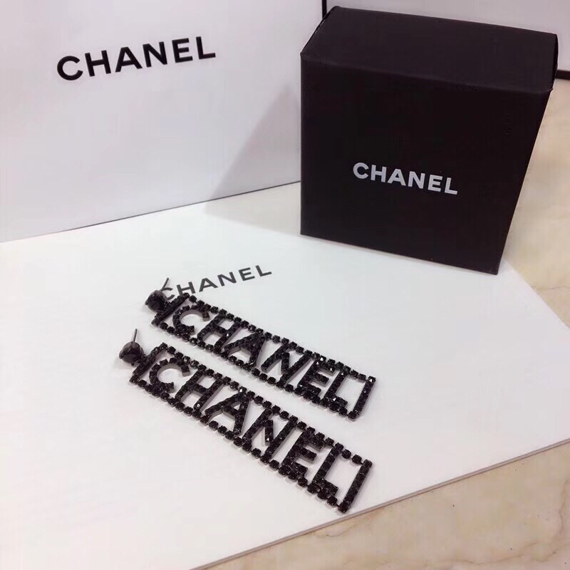 Chanel Black Text Earrings