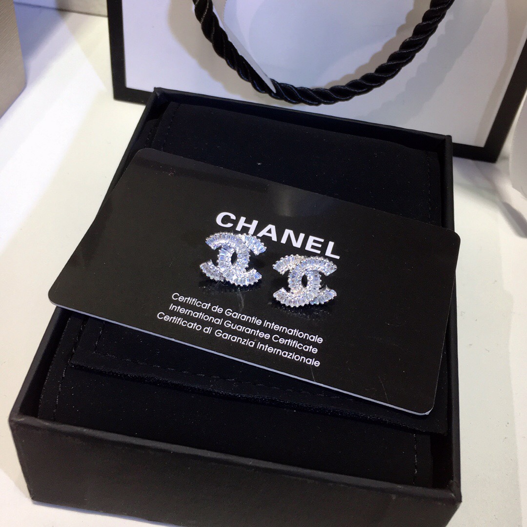 Chanel CC Baguette Diamond Earrings