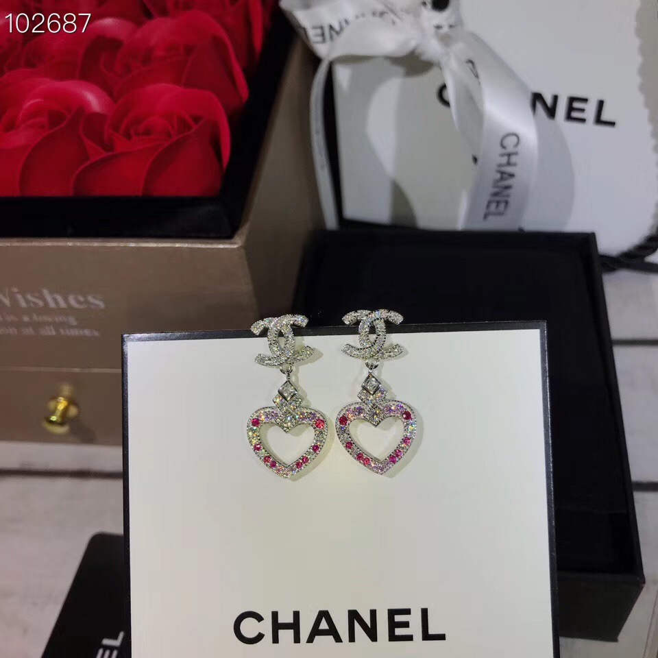 Chanel CC Heart Drop Earrings