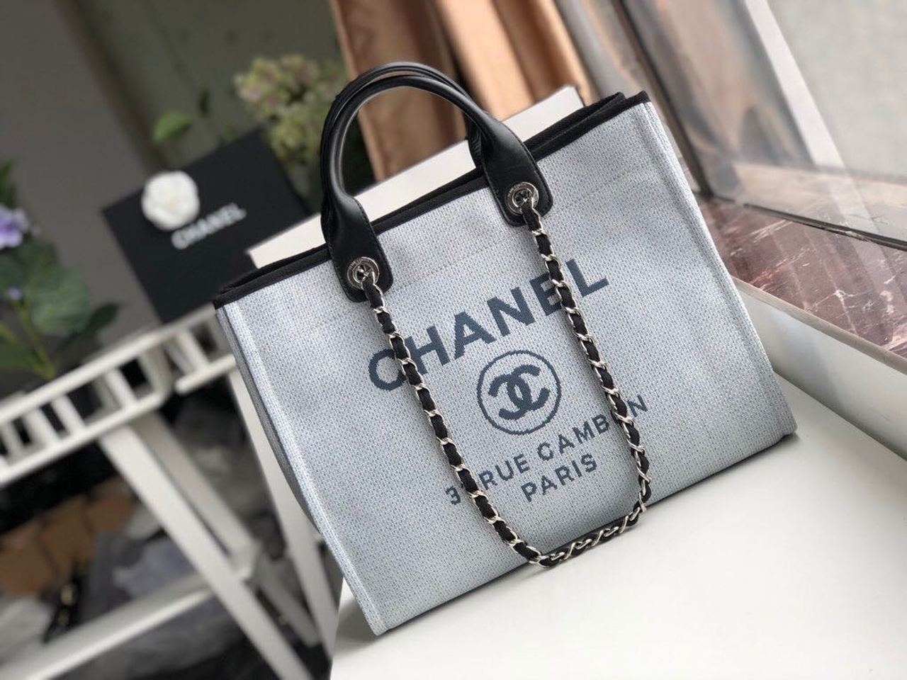 Chanel Deauville Tote 38cm White Gray For Women A66941 – Fapert