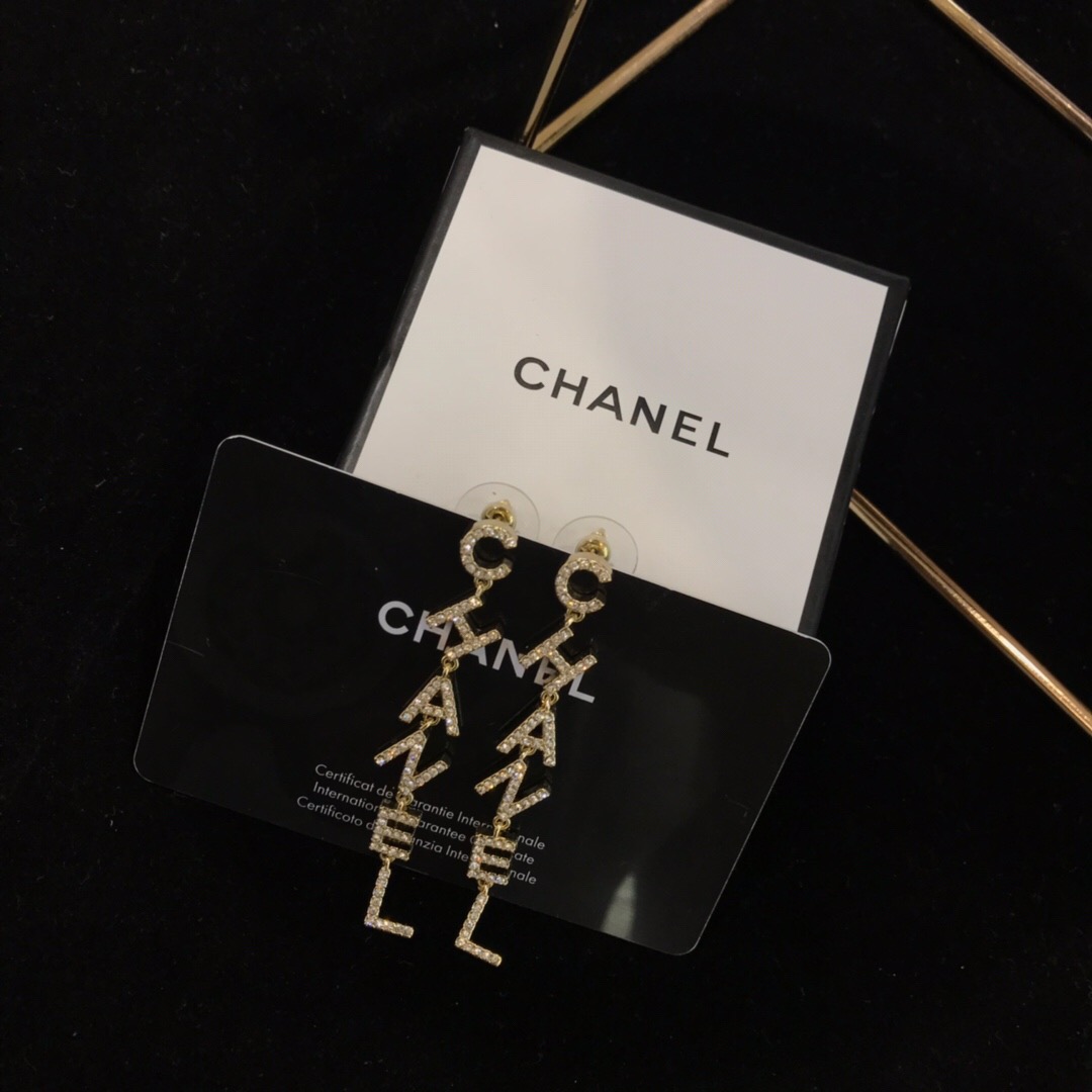 Chanel Text Drop Earrings