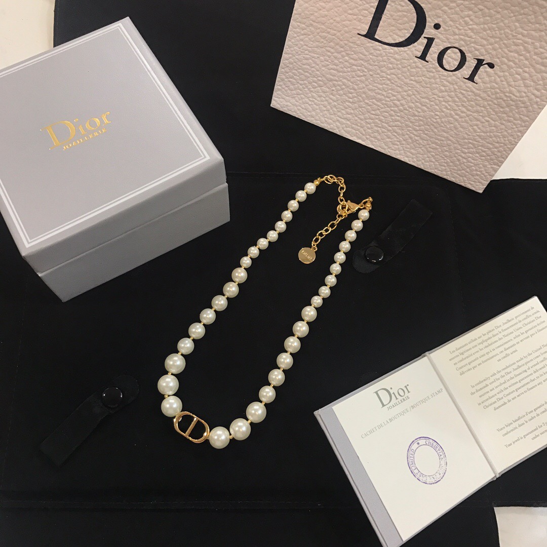 Christian Dior CD Pearl Pendant Necklace