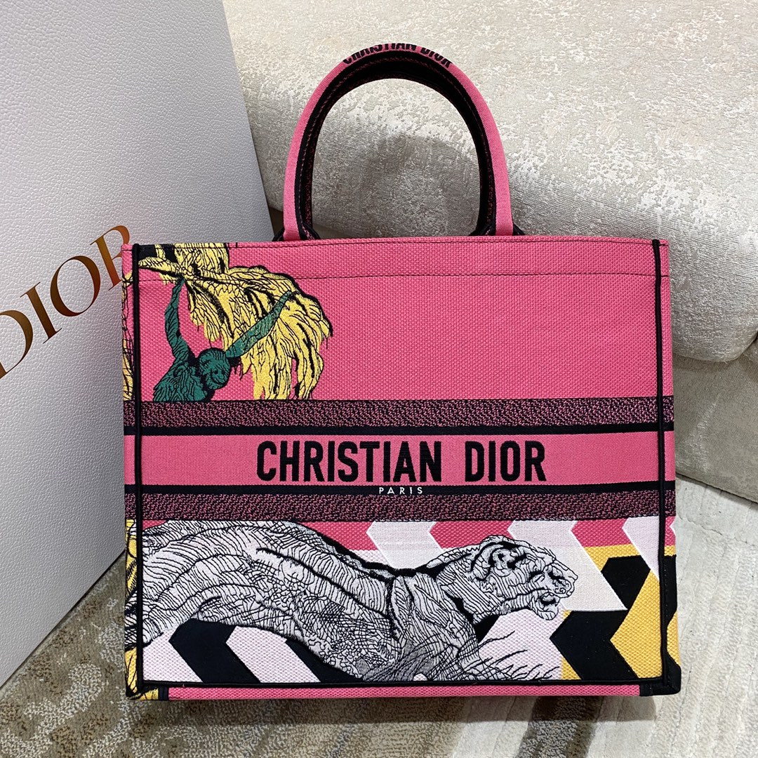 Christian Dior Large Dior Book Tote Multicolor Toile de Jouy Zoom Pop Embroidery, Fuchsia Pink, For Women Women’s Handbags, 41cm CD M1286ZROH_M929 – Fapert