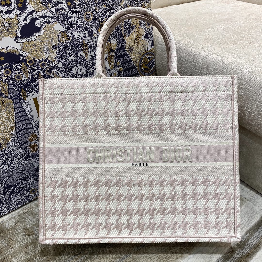 Christian Dior Large Dior Book Tote Pale Pink Houndstooth Embroidery, Pink, For Women Women’s Handbags, Shoulder Bags, 42cm CD – Fapert