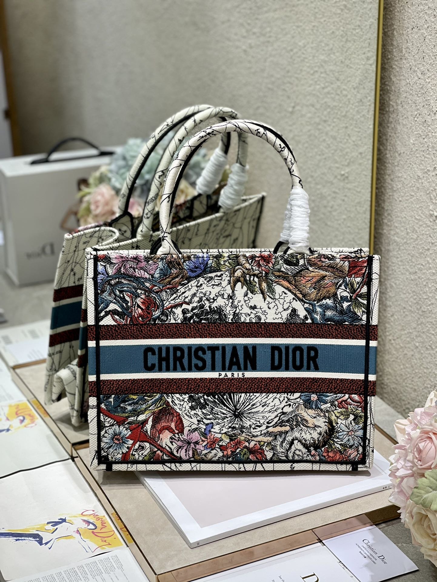 Christian Dior Medium Dior Book Tote Latte Multicolor Dior Zodiac Embroidery, Latte Multicolor, For Women Women’s Handbags, Shoulder Bags, 36cm CD – Fapert - Image 7