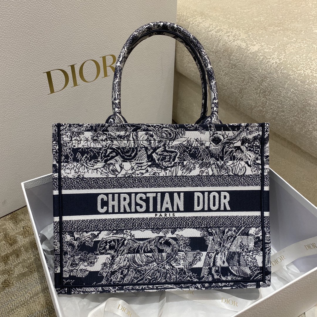 Christian Dior Medium Dior Book Tote Toile de Jouy Stripes Embroidery, Navy Blue, For Women Women’s Handbags, 36cm CD M1296ZRLP_M928 – Fapert