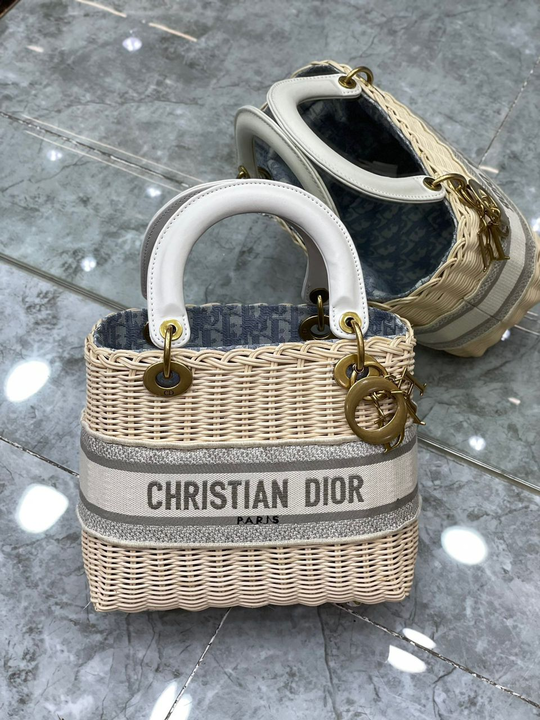 Christian Dior Medium Lady Natural Wicker and Blue Dior Oblique Jacquard Dior Bag, Blue, For Women Women’s Handbags, 24cm CD M0565CMVO_M808 – Fapert