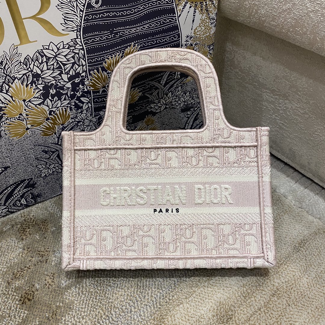 Christian Dior Mini Dior Book Tote Rose Des Vents Dior Oblique Embroidery, Light Pink, For Women Women’s Handbags,23cm CD – Fapert