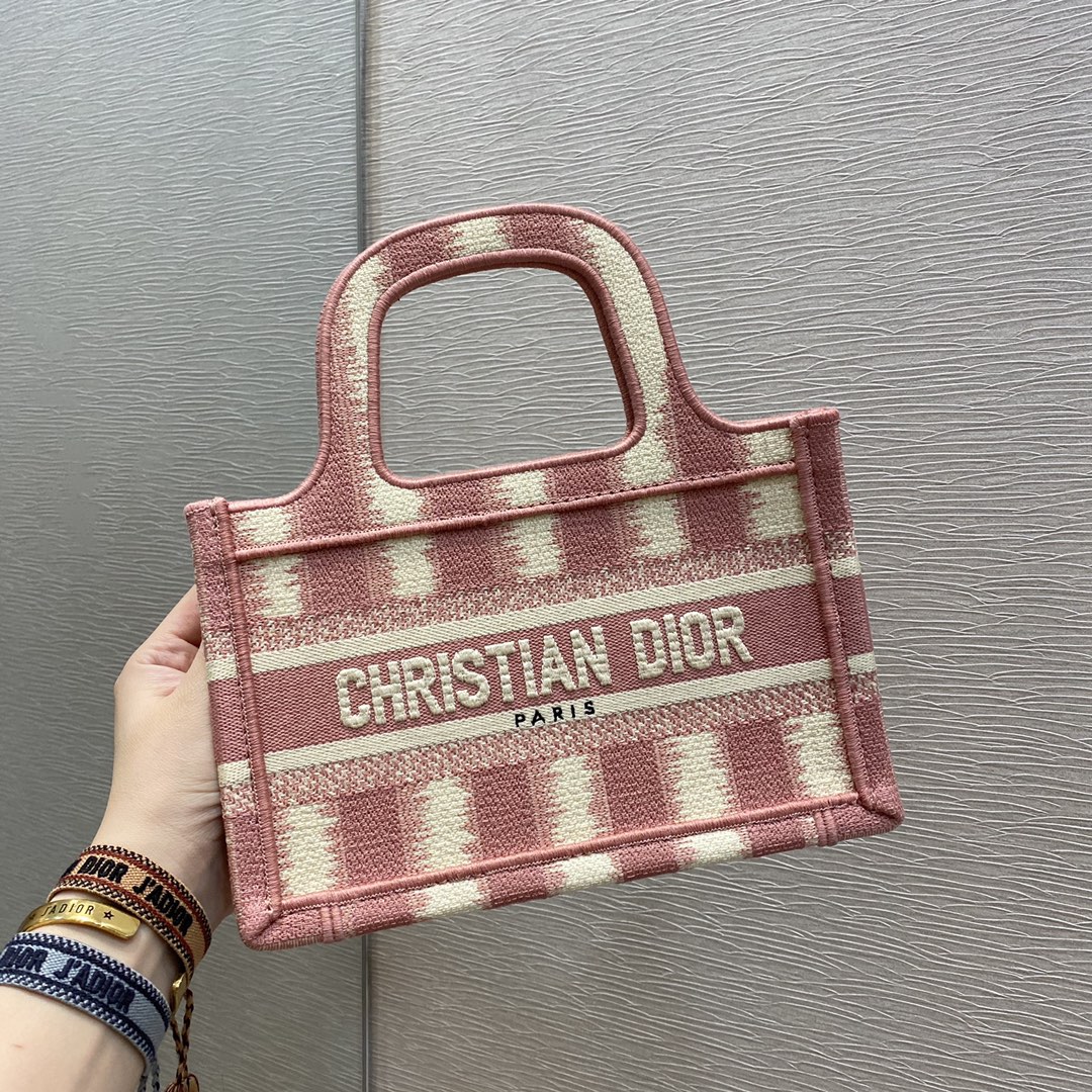 Christian Dior Mini Dior Book Tote Stripes Embroidery, Pink, For Women Women’s Handbags, 23cm CD – Fapert