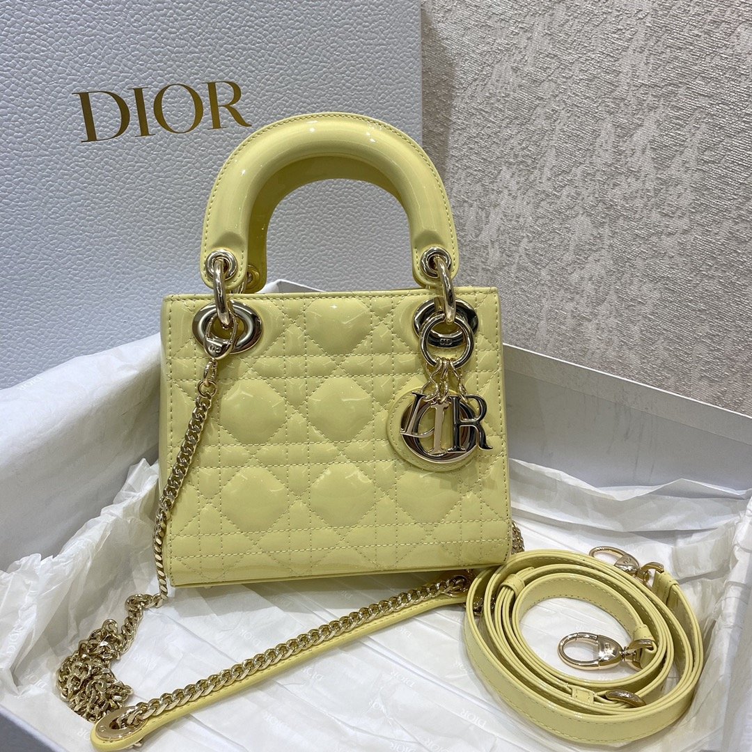 Christian Dior Mini Lady Dior Bag Cannage with Beaded Motif with Gold Toned Hardware, Yellow, For Women Women’s Handbags, Crossbody Bags, 18cm CD – Fapert