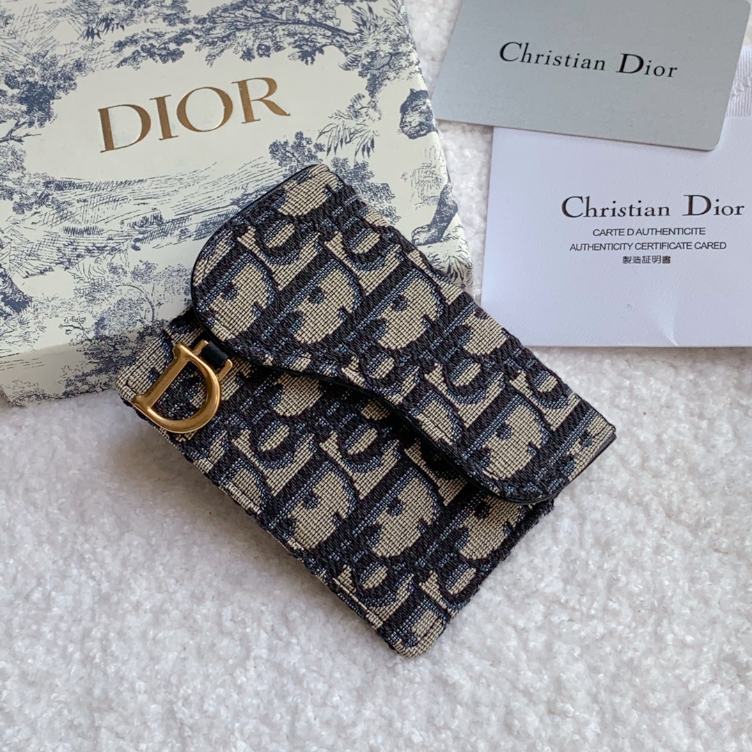 Christian Dior Saddle Flap Card Holder Black Wallet 11cm – Fapert