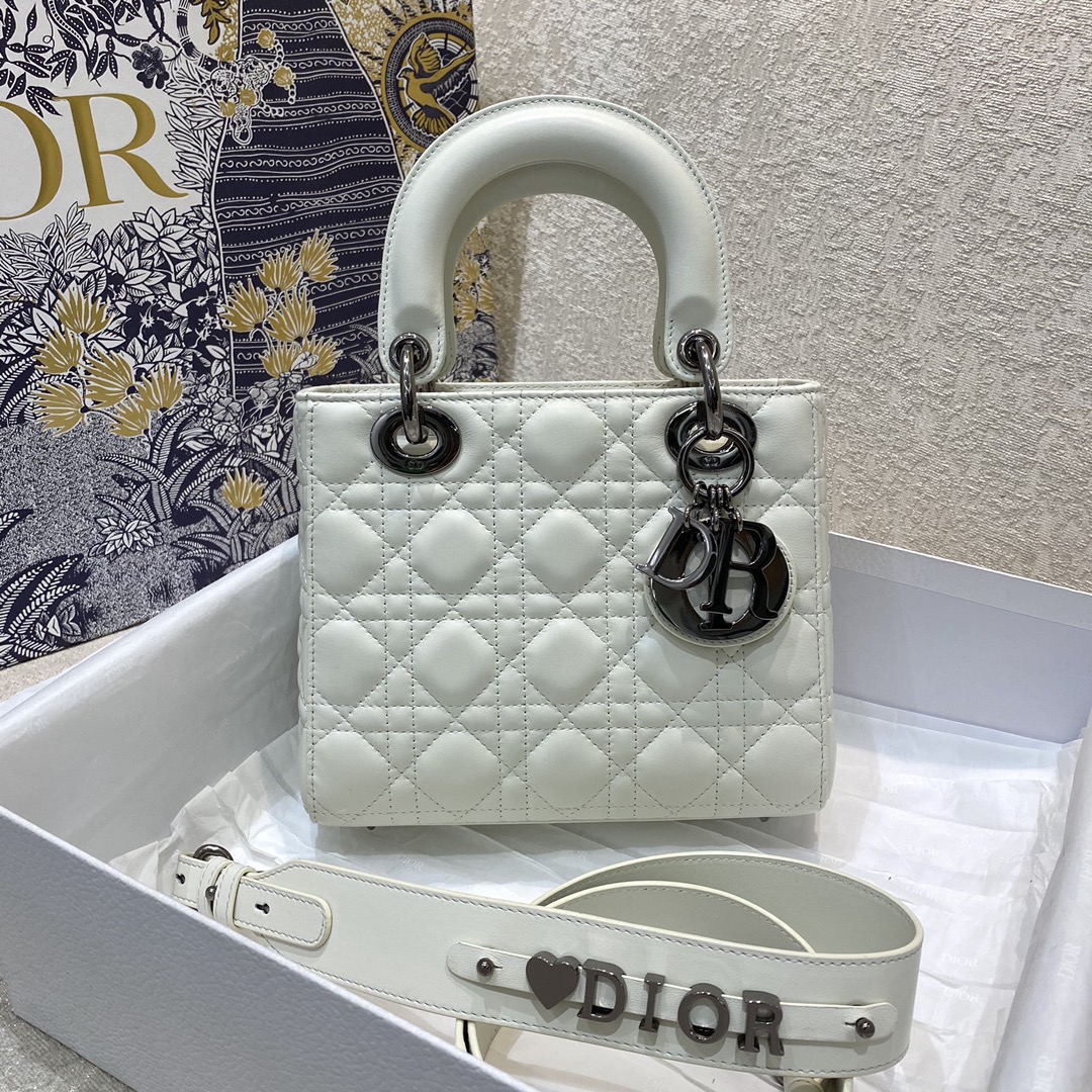 Christian Dior Small Lady Dior Bag Silver Hardware, White, For Women Women’s Handbags, Crossbody Bags, 20cm CD – Fapert