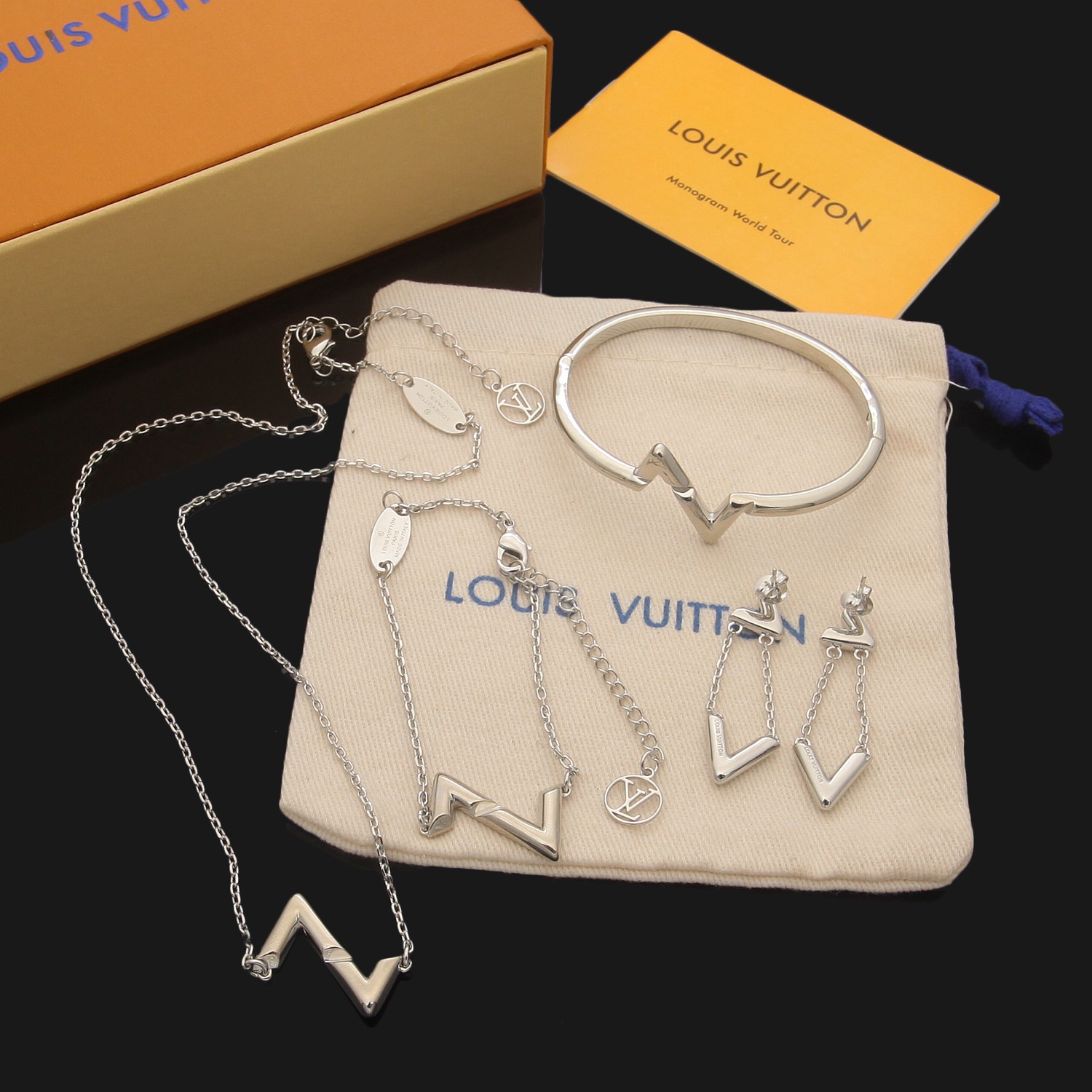 Combine List Of Louis Vuitton Volt Upside Down Bracelets Earings And Necklace