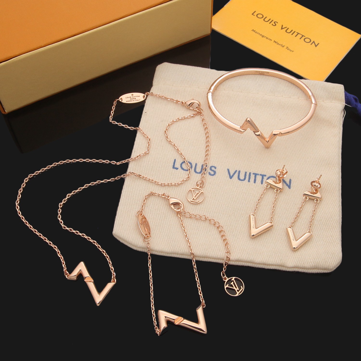 Combine List Of Louis Vuitton Volt Upside Down Bracelets Earings And Necklace