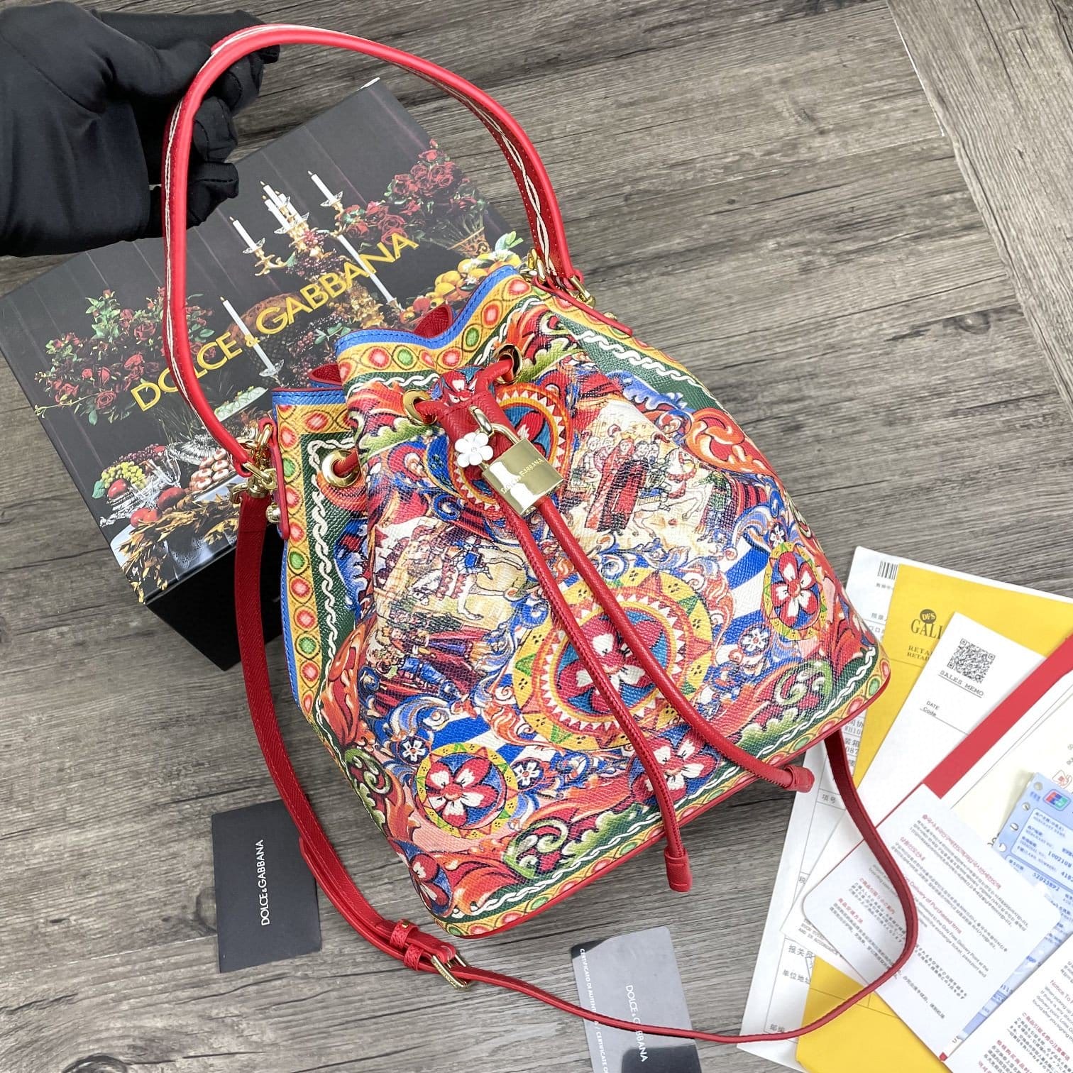 Dolce and Gabbana Print Crespo Bucket Bag Multicolor With Branded Plate For Women DG Bag – Fapert