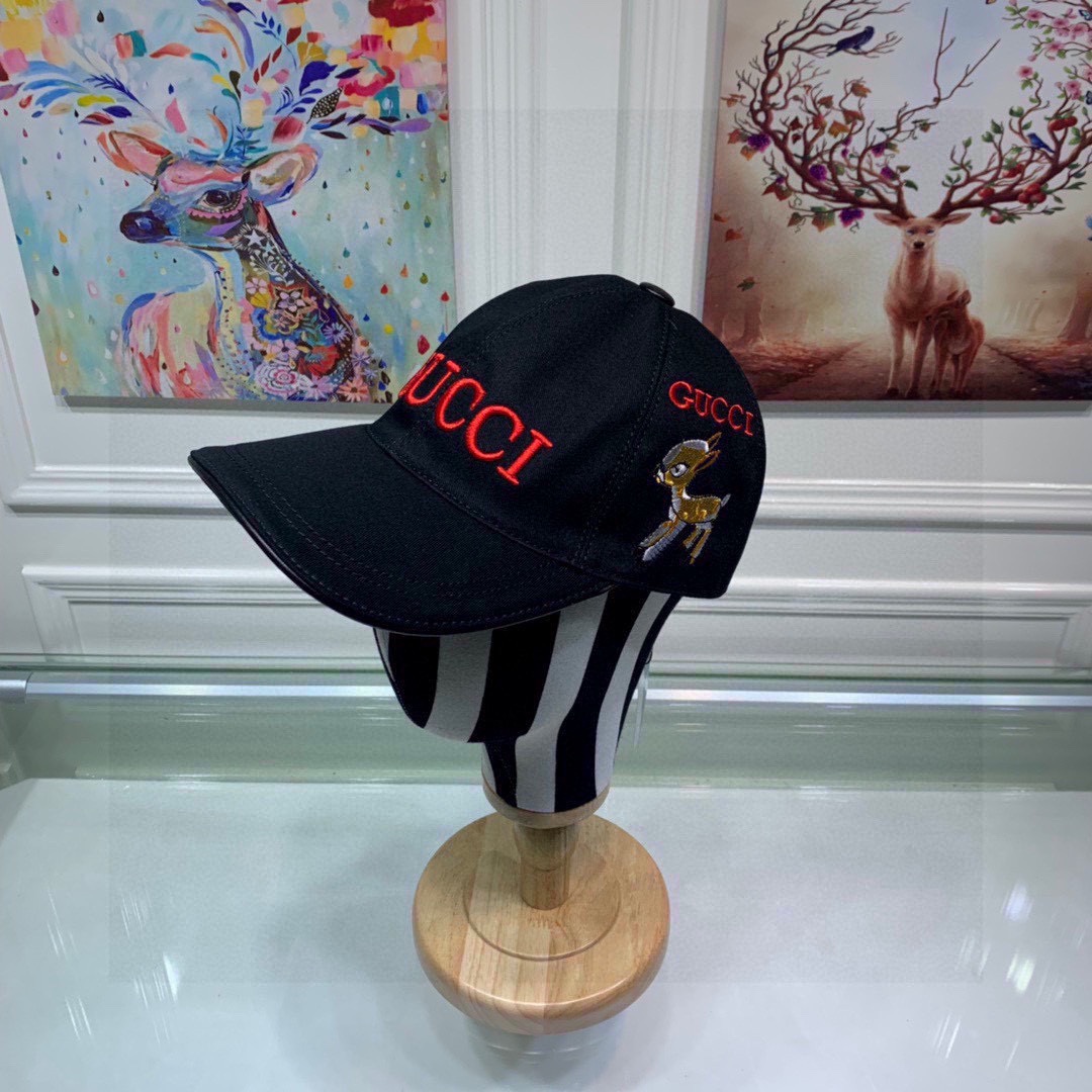 Gucci Bambi Embroidered Baseball Hat Balck GG Hat