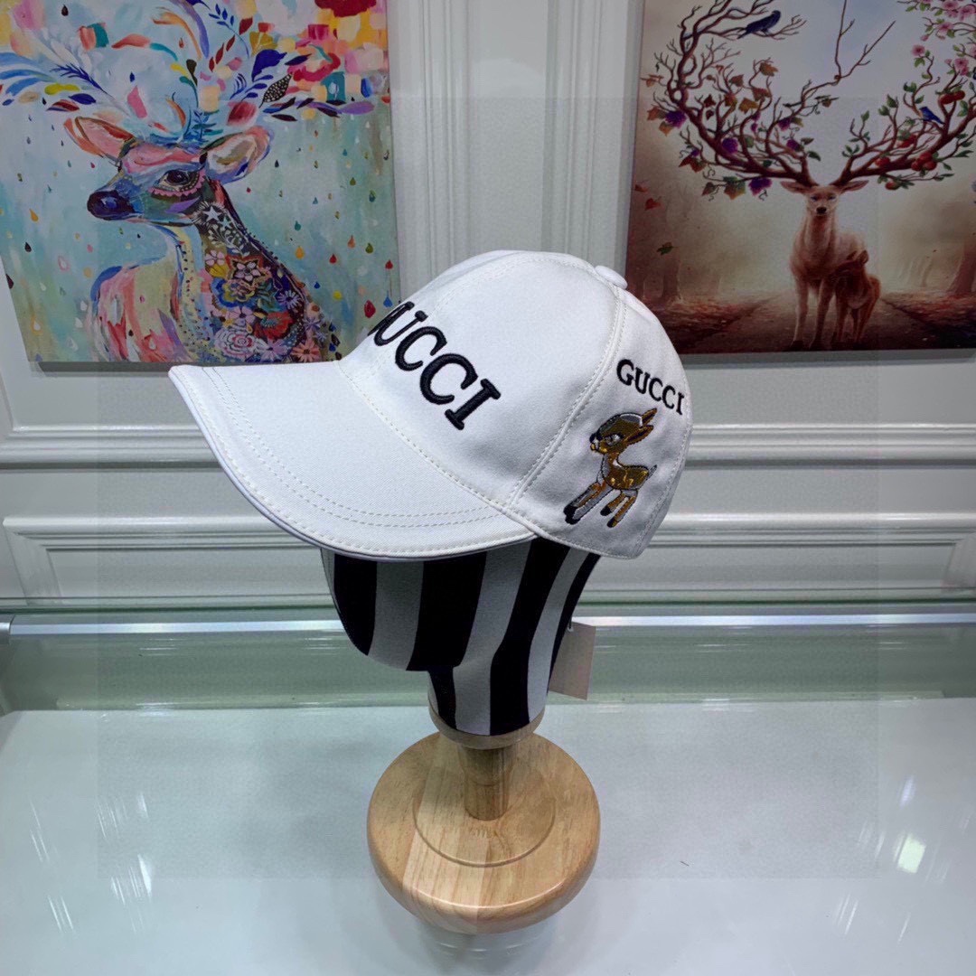 Gucci Bambi Embroidered Baseball Hat White GG Hat