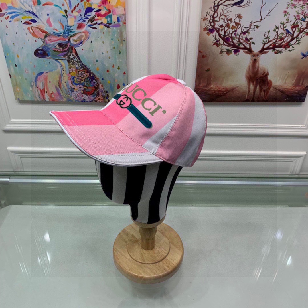 Gucci Canvas Baseball Hat White And Pink GG Hat