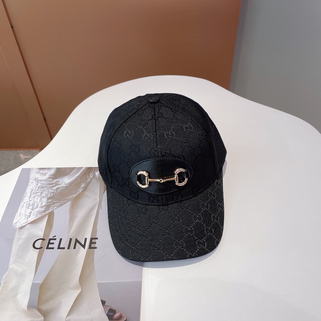 Gucci Canvas Baseball Hat With Horsebit Black GG Hat