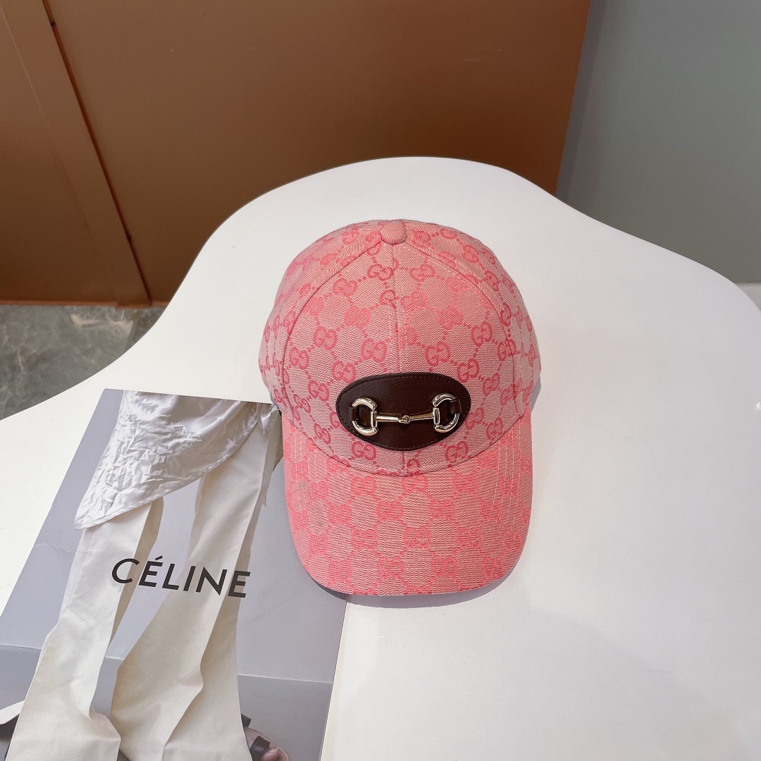 Gucci Canvas Baseball Hat With Horsebit Pink GG Hat