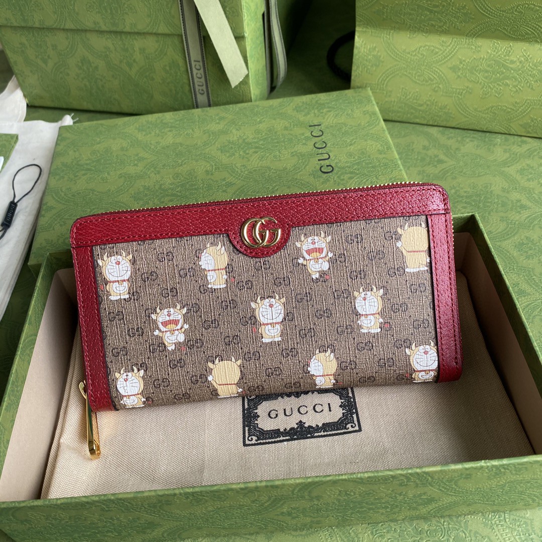 Gucci Doraemon Brown Zip Around Wallet 19cm – Fapert