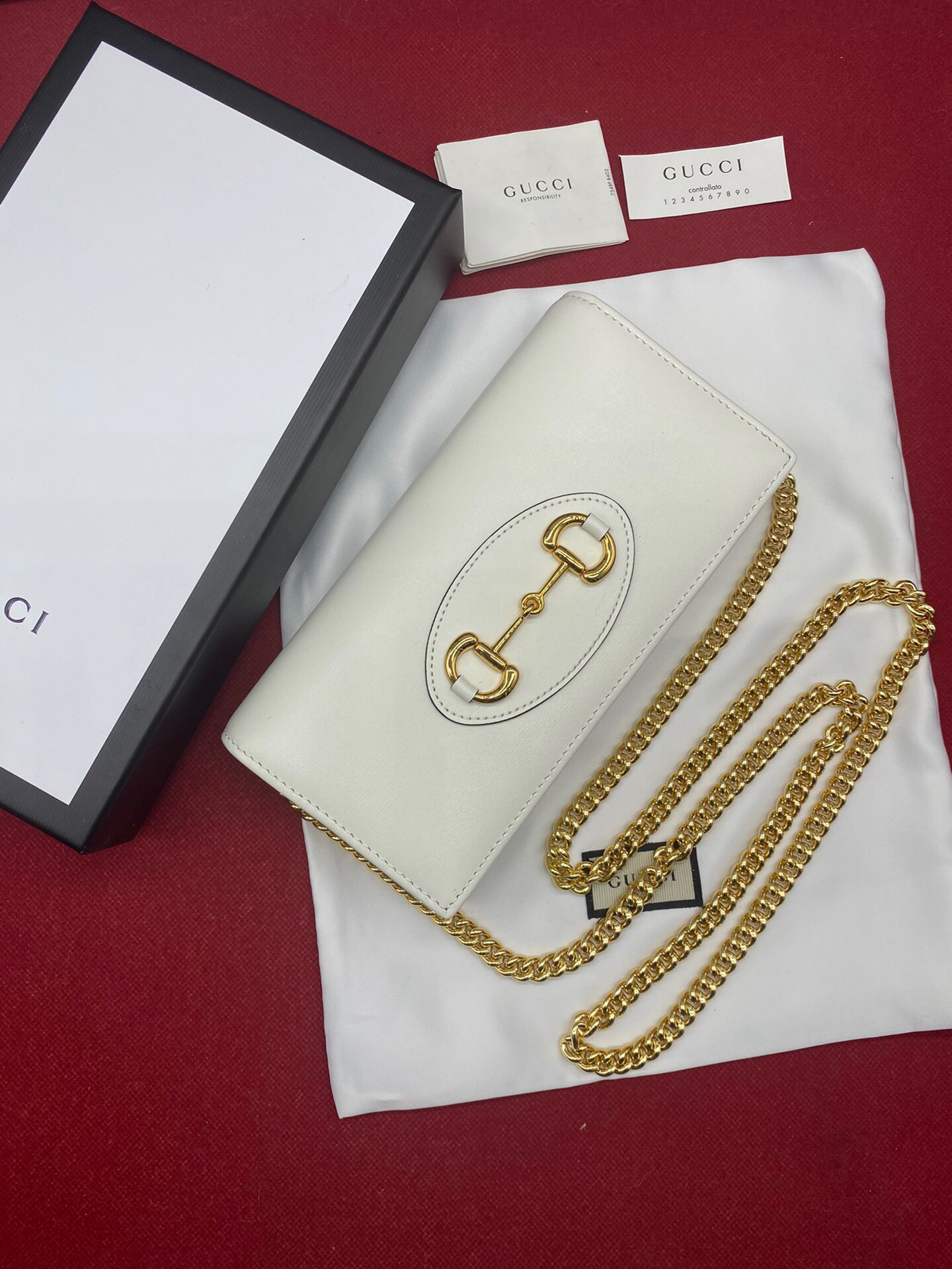 Gucci Horsebit 1955 White Wallet With Chain 19cm – Fapert