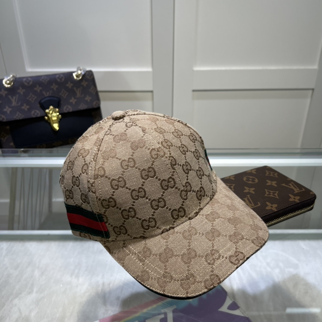 Gucci Original GG Canvas Baseball Hat With Web Beige GG Hat