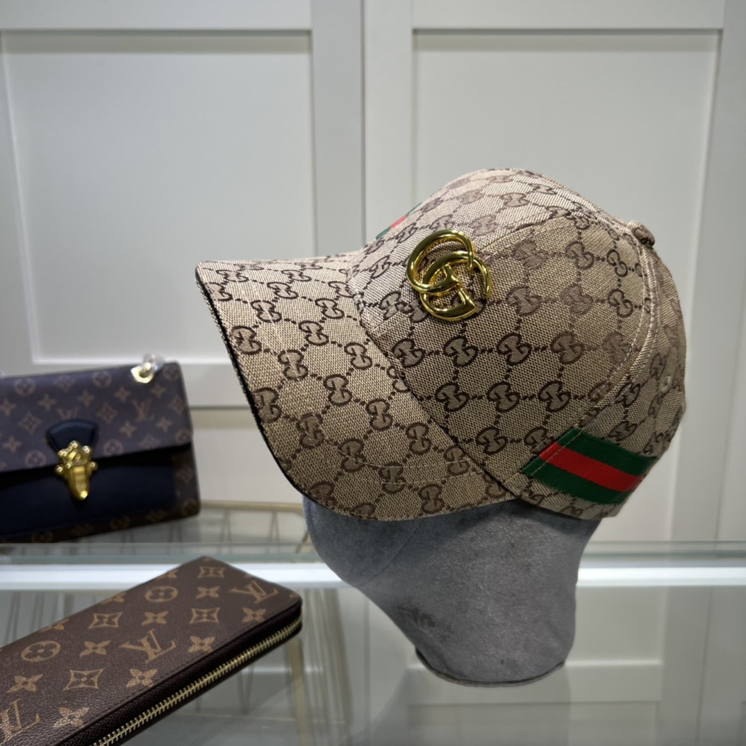 Gucci Original GG Canvas Baseball Hat With Web Beige GG Hat