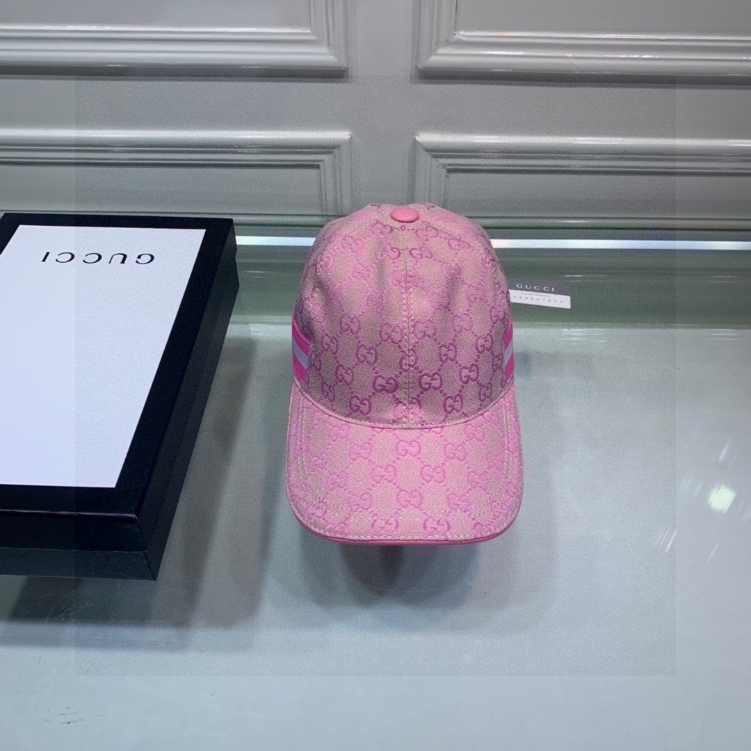 Gucci Original GG Canvas Baseball Hat With Web Pink GG Hat