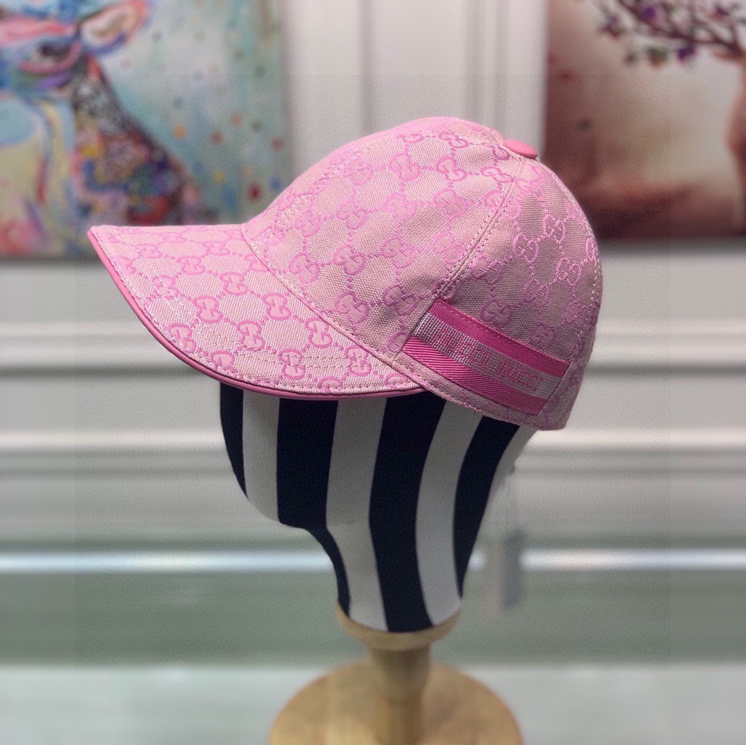 Gucci Original GG Canvas Baseball Hat With Web Pink GG Hat