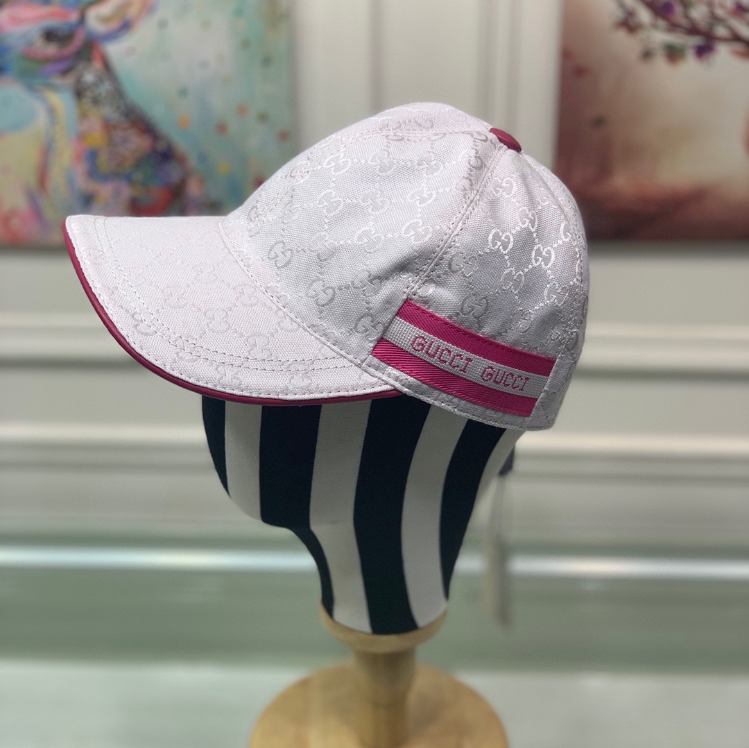 Gucci Original GG Canvas Baseball Hat With Web Pink GG Hat