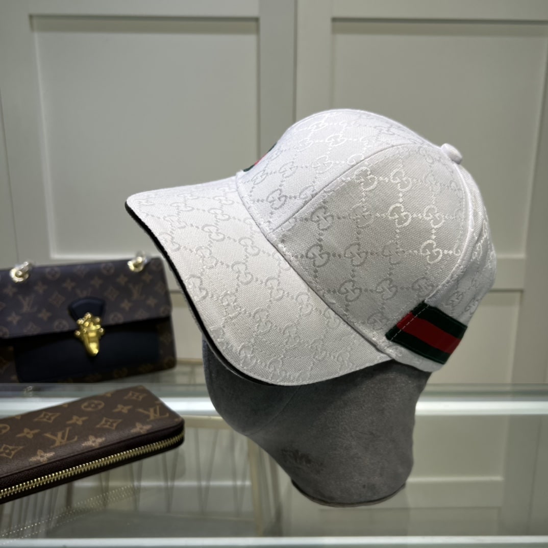 Gucci Original GG Canvas Baseball Hat With Web White GG Hat