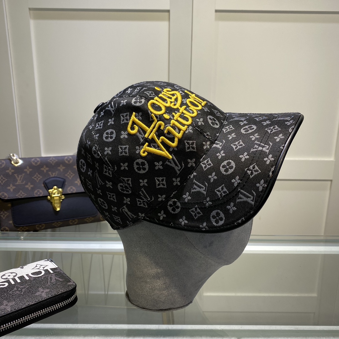 Louis Vuitton Embroidered Logo Baseball Cap Black LV Cap