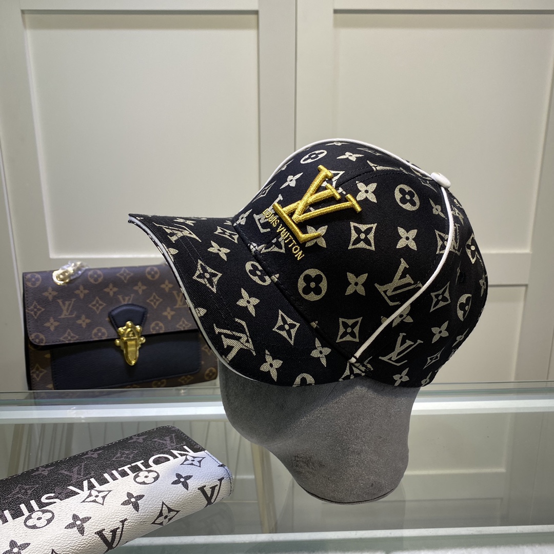 Louis Vuitton Embroidered Logo Baseball Cap Black LV Cap