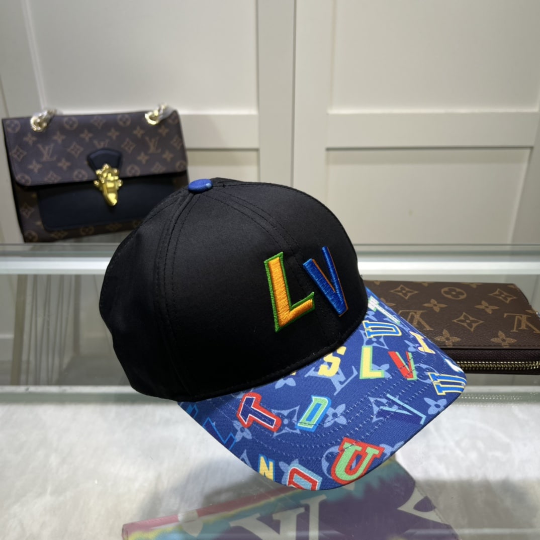 Louis Vuitton Embroidered Logo Baseball Cap Black LV Cap